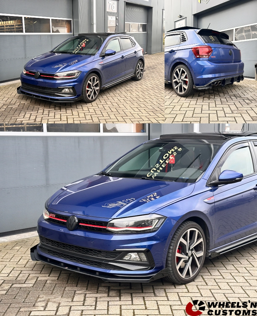Racing Durability Front Splitter + Gloss Black Flaps Volkswagen Polo GTI Mk6 / Bumper Lip Racing Durability Side Skirts Diffusers + Gloss Flaps Volkswagen Polo GTI Mk6 SPOILER EXTENSION VW POLO MK6 GT