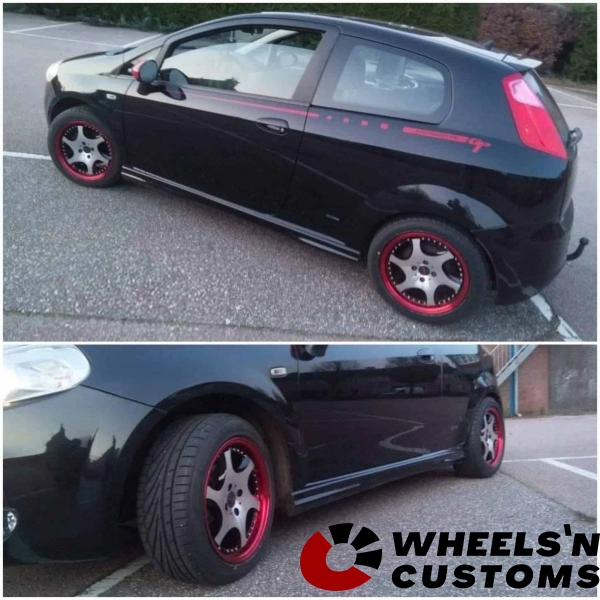 Fiat Punto - 16 inch red polish lip silver machined face black hart - 4x100 7.5J ET35