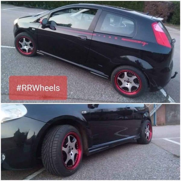 Fiat Punto - 16 inch red polish lip silver machined face black hart - 4x100 7.5J ET35